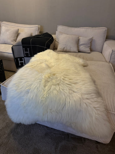 XXXL "Eisbär" Schaffell naturweiß öko 135cm Schafsfell